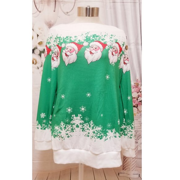 Christmas Women Jumper Sweater Off Shoulder Long Sleeve Pullover Top Sweatshirt - Picture 4 of 9